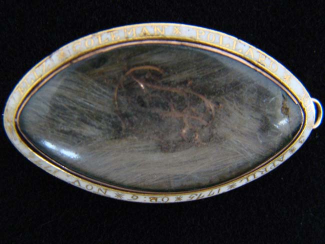 A 1776 Dated and Inscribed   Gold Memorial Pinback Broach with encased lock of  hair belonging to Elizabeth Coleman Pollard who died at the age of one. — image 5